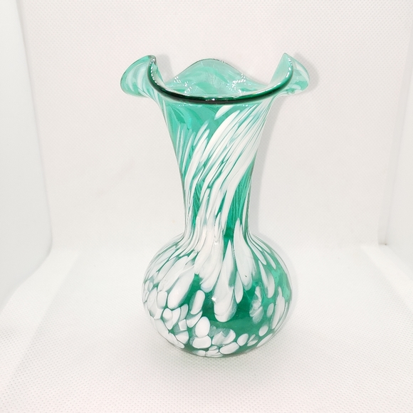 Other - Vintage Hand Blown Aqua Glass Mini Vase